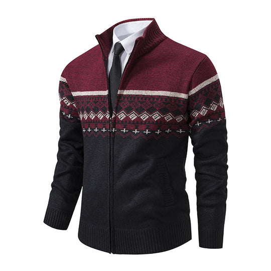 Herren Strickjacke mit modernem Muster und hohem Kragen R&B