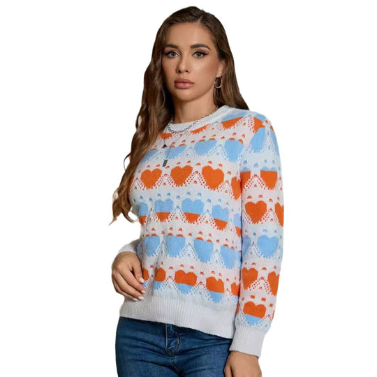 Damen Strickpullover mit Herzmuster und lockerer Passform R&B