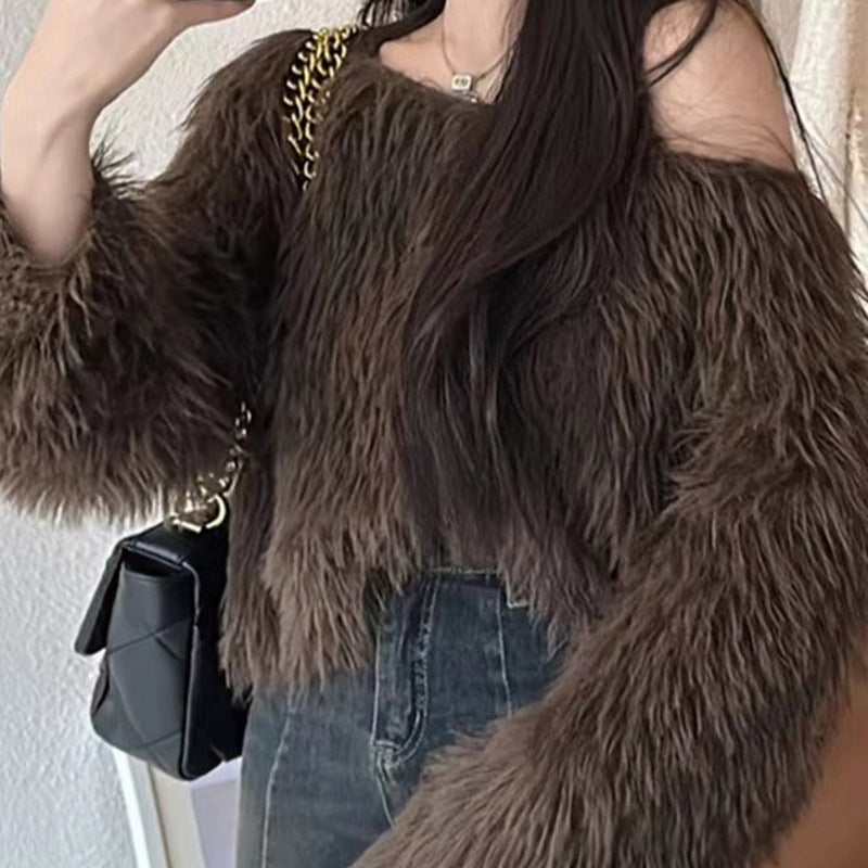 Damen Flauschiger Pullover mit lockerem Schnitt und weichen Ärmeln R&B