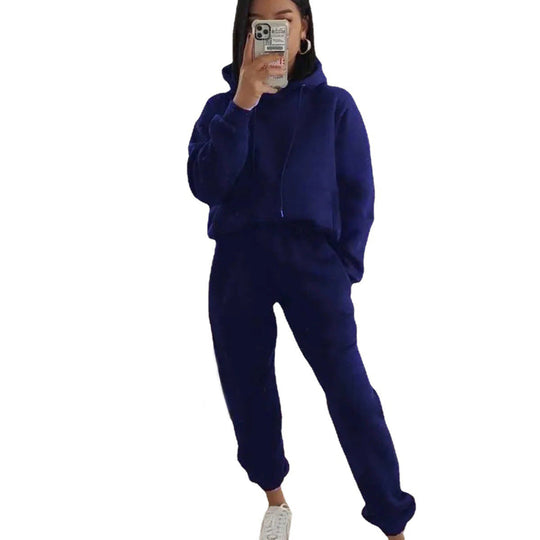Damen Komfortabler Fleece Hoodie und Jogginghose Set R&B