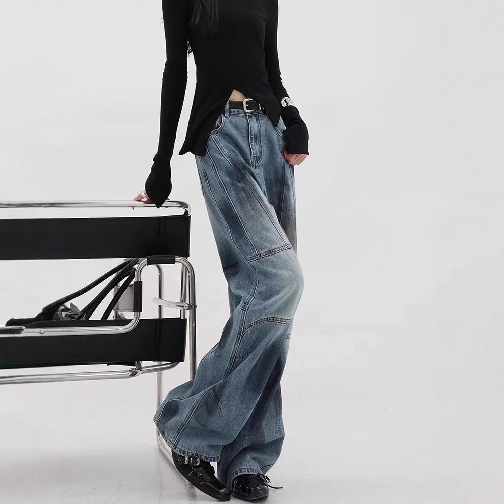 Damen Bequeme weite Jeans mit modischen Steppnähten R&B