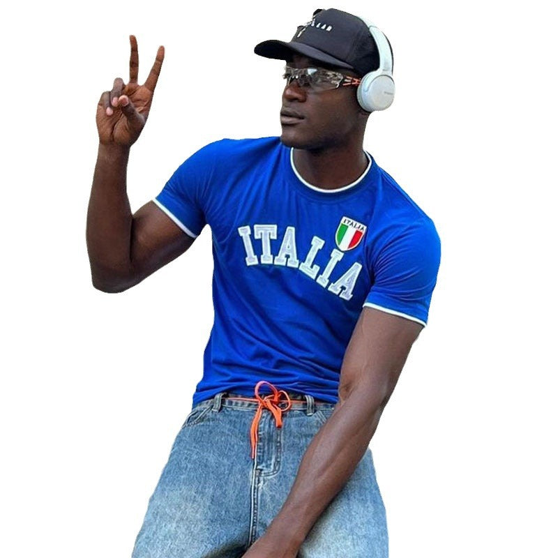 Herren sportliches T-Shirt mit Italia-Motiv und kontrastierenden Akzenten R&B