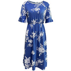 Damen Midikleid mit floralem Muster und elastischem Taillenzug R&B
