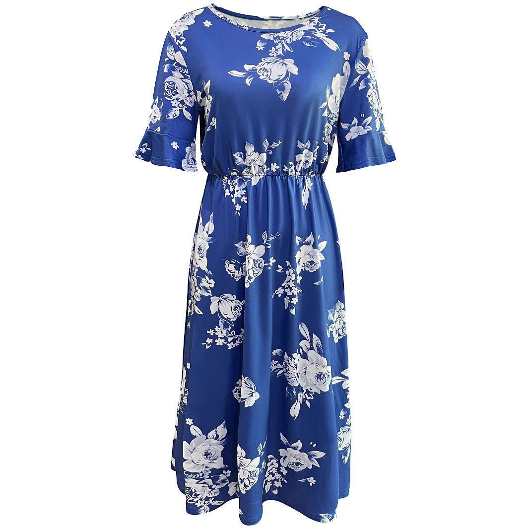 Damen Midikleid mit floralem Muster und elastischem Taillenzug R&B