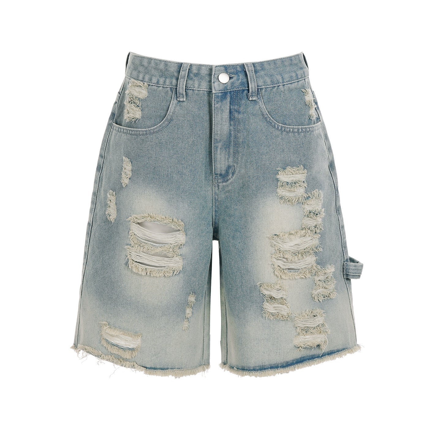 Damen Destroyed Denim-Shorts mit hohem Bund und ausgefransten Säumen R&B