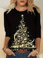 Damen lässiges Langarmshirt mit festlichem Weihnachtsbaumdesign