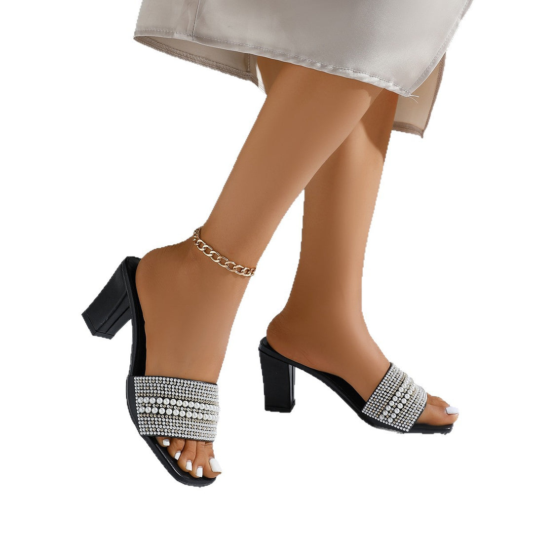 Damen Glamouröse Sandaletten mit funkelndem Strass und elegantem Blockabsatz R&B
