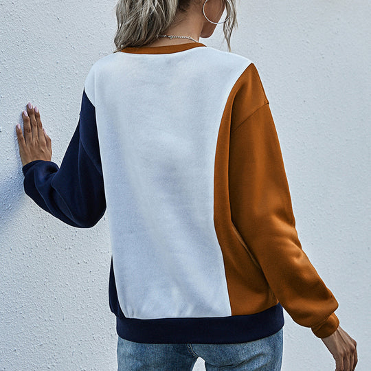 Damen lässiger Sweatshirt mit modischem Farbblockdesign R&B