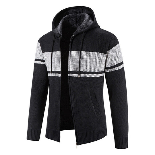 Herren Strickjacke mit Kapuze und kontrastierendem Streifenmuster R&B