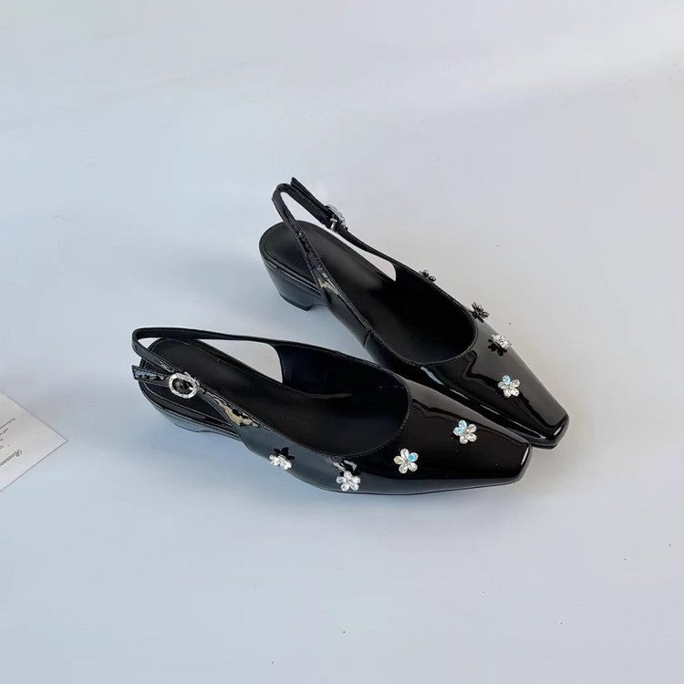 Damen Slingback-Pumps mit floralen Strassverzierungen und elegantem Schnitt