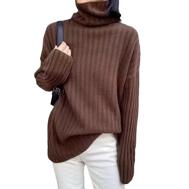 Damen Hochgeschlossenes Strickoberteil mit asymmetrischem Schnitt und feiner Rippstruktur R&B