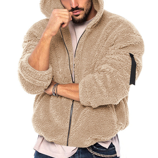 Herren Gemütliche Fleece-Jacke mit Kapuze und Reißverschluss R&B