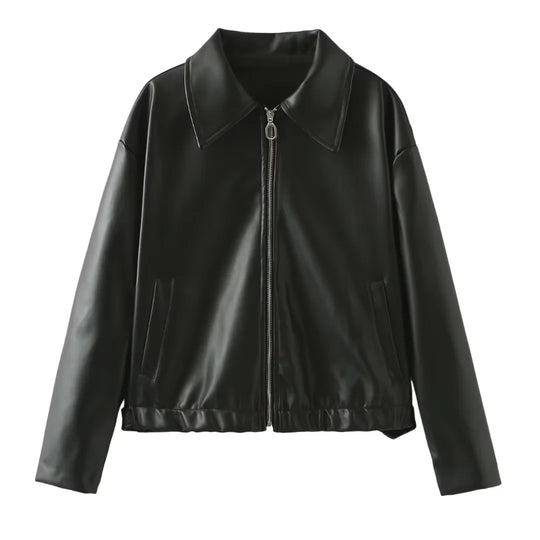 Damen elegante Kunstlederjacke im modernen Design mit praktischem Reißverschluss R&B