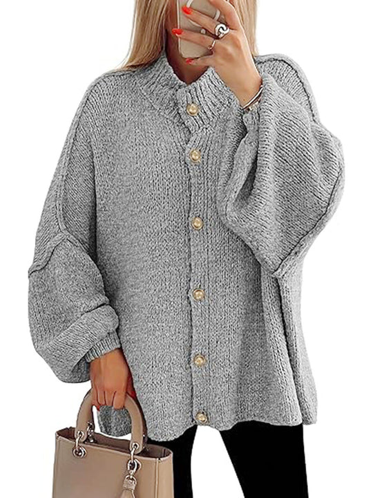 Damen oversized Strickjacke mit Knopfverschluss R&B