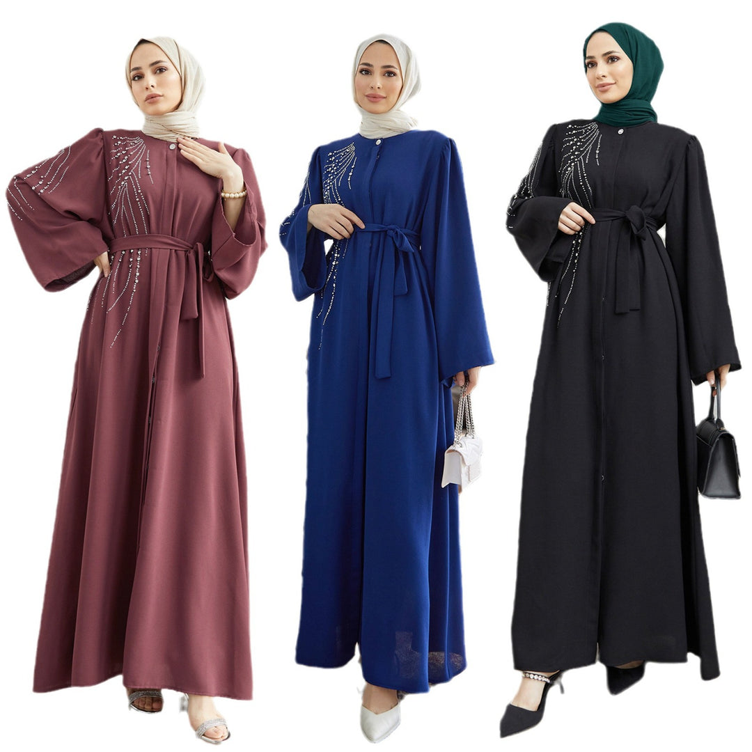 Damen Maxi-Kleid mit funkelnden Applikationen und elegantem Gürtel R&B