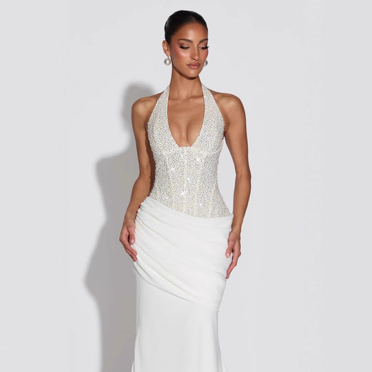 Damen Glamouröses Abendkleid mit tiefem V-Ausschnitt und dekorativen Pailletten R&B