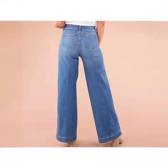 Damen weite High-Waist Jeans mit eleganter Schnittführung und markanten Nahtdetails R&B