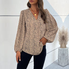 Damen Elegante Bluse mit Leoprint und voluminösen Ärmeln R&B