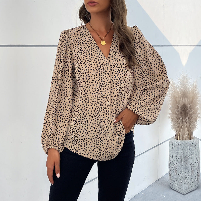 Damen Elegante Bluse mit Leoprint und voluminösen Ärmeln R&B