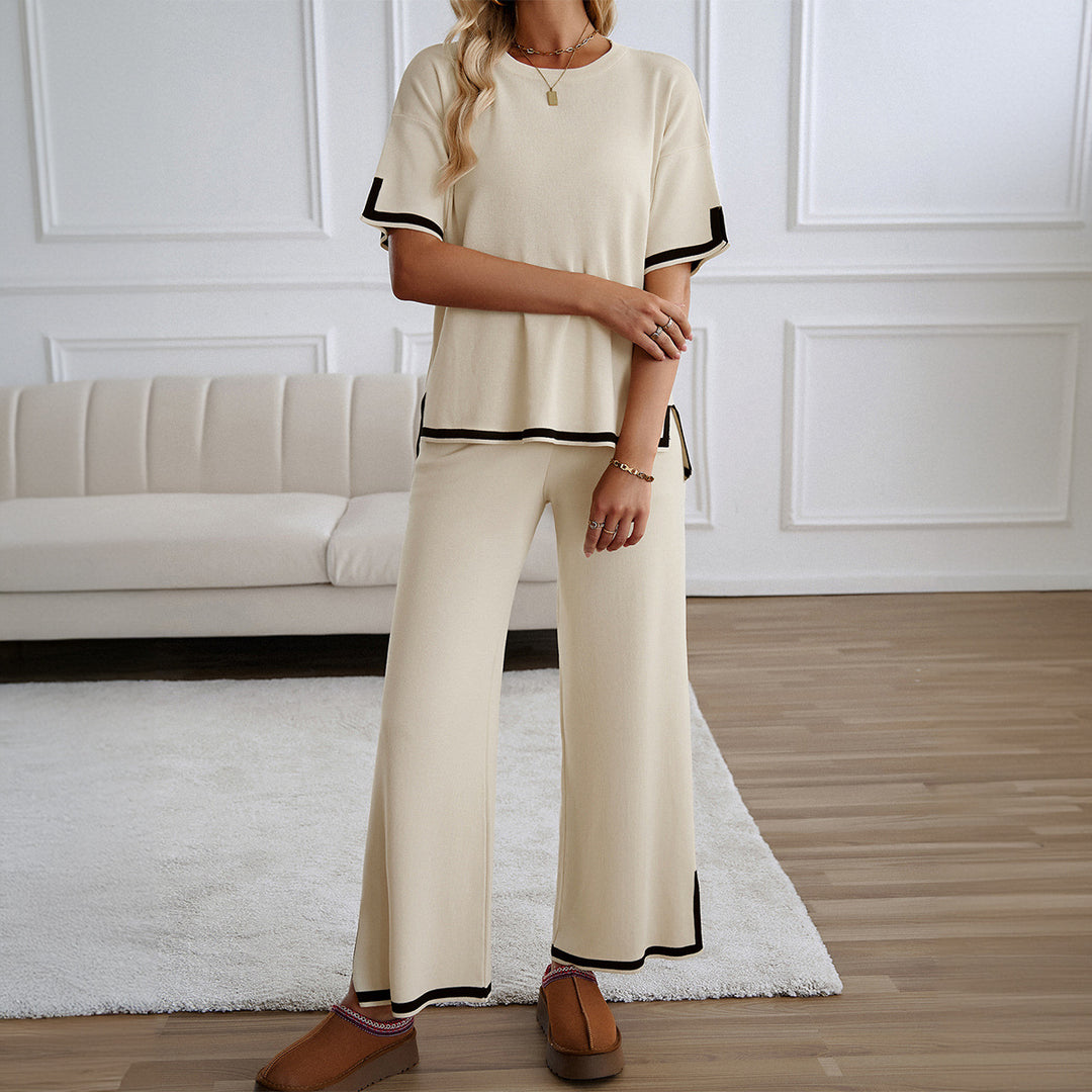 Damen Lässiges Zweiteiliges Set mit Weitem Schnitt und Goldakzenten R&B