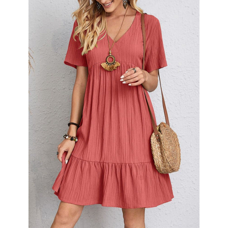 Damen Leichtes V-Ausschnitt Kleid mit schwingendem Rock R&B