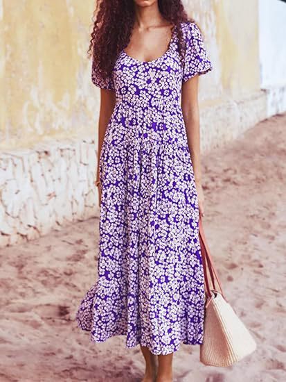 Damen Midi-Kleid mit floralem Druck und voluminösen Ärmeln R&B