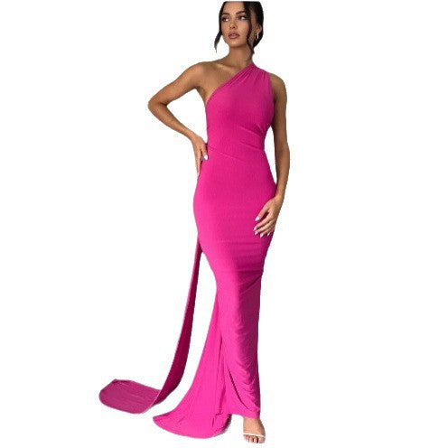 Damen Einseitiges Maxi-Kleid mit elegantem Schnitt und fließendem Saum R&B