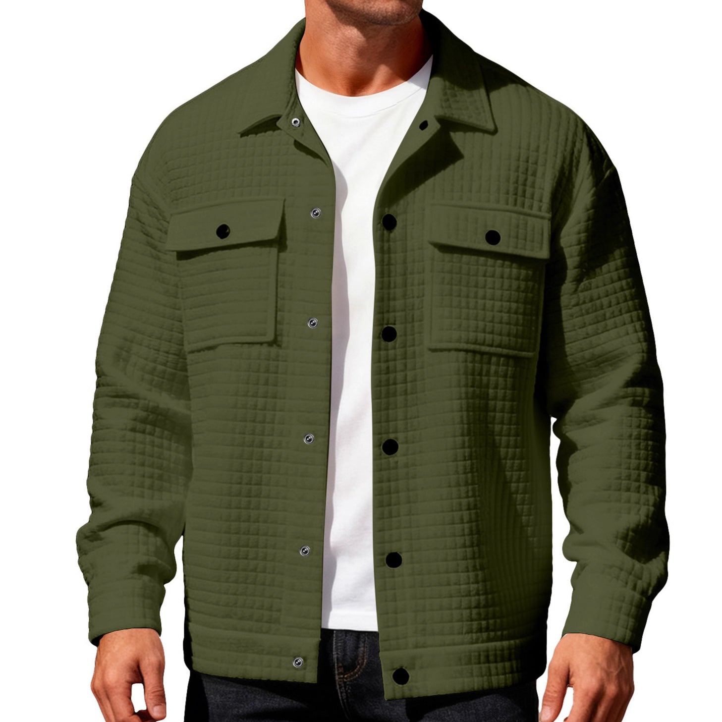 Herren nan gequiltete Hemdjacke im Overshirt-Stil mit Druckknopfleiste und aufgesetzten Brustklappen R&B