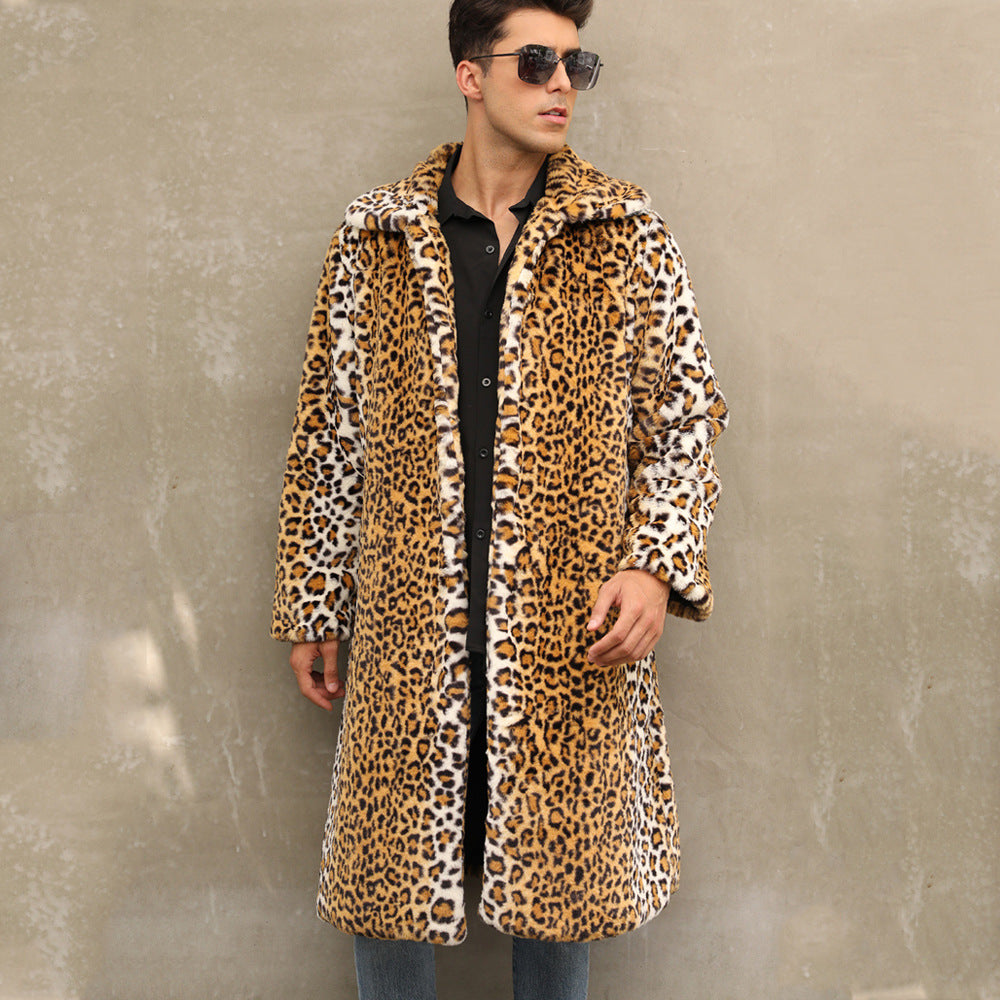 Herren Eleganter Kunstpelzmantel im Leopardenlook R&B
