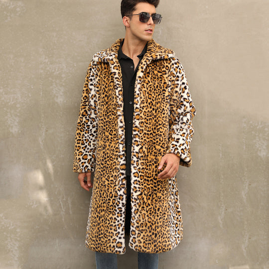 Herren Eleganter Kunstpelzmantel im Leopardenlook R&B