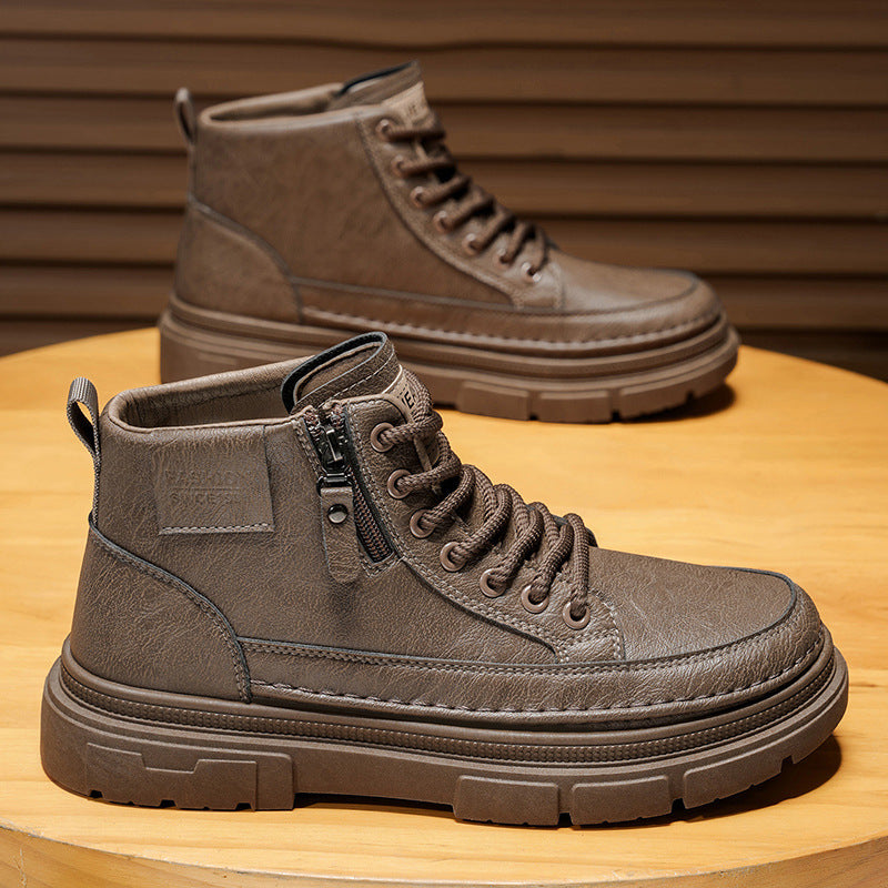 Damen Modische Schnürstiefel mit seitlichem Reißverschluss und robustem Profil
