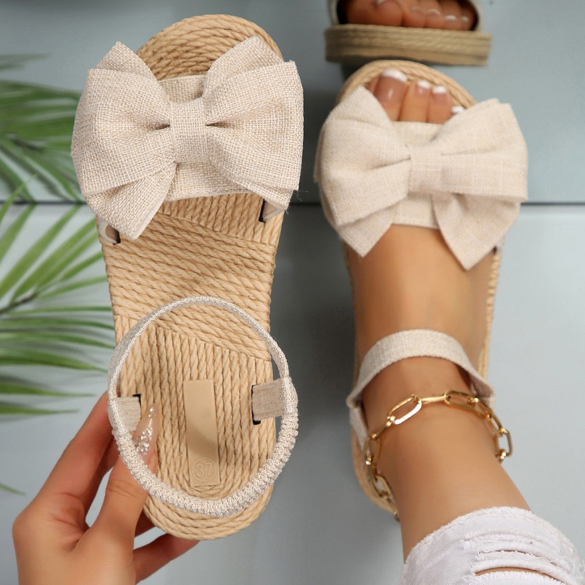 Damen Espadrilles Sandalen mit großem Schleifen-Detail R&B