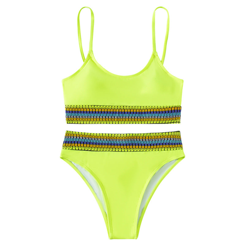 Damen Hochtaillierter Bikini mit sportlichem Design und buntem Bund R&B