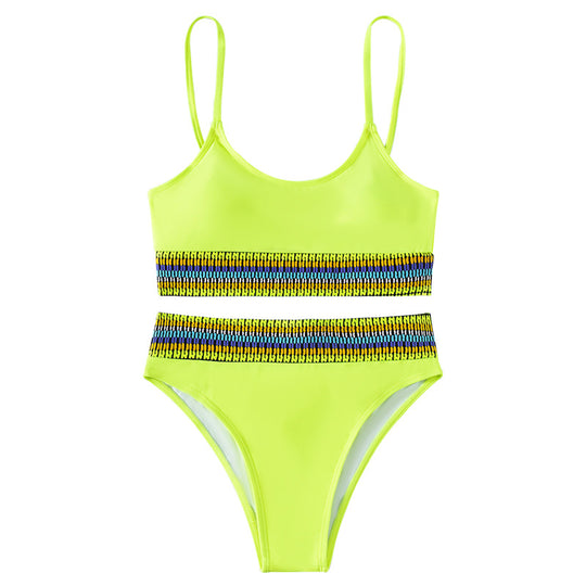 Damen Hochtaillierter Bikini mit sportlichem Design und buntem Bund R&B