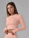 Damen sportliches Crop-Top mit langem Arm und Daumenlöchern