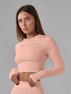 Damen sportliches Crop-Top mit langem Arm und Daumenlöchern
