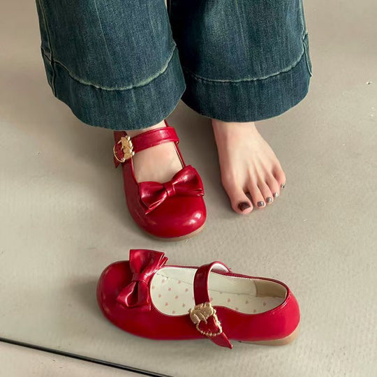 Damen elegante Mary Jane Ballerinas mit Schleifenverzierung R&B