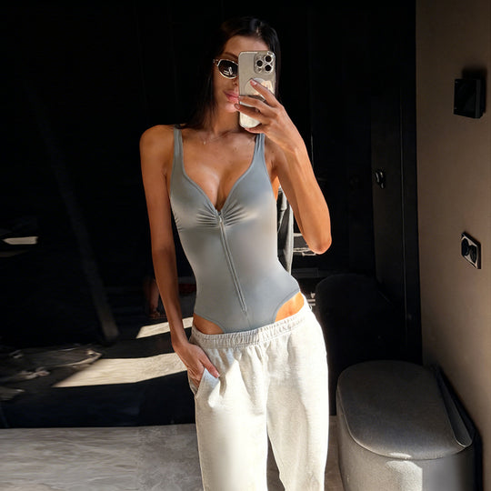 Damen Body mit feinem Raffung und praktischem Reißverschluss R&B