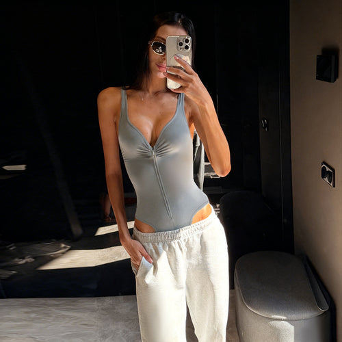 Damen Body mit feinem Raffung und praktischem Reißverschluss R&B