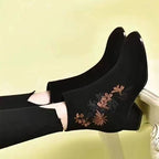 Damen Elegante Stiefeletten mit floraler Stickerei und modischem Blockabsatz