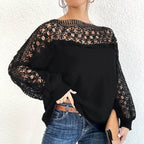 Damen lässiger Pullover mit einzigartigem Häkel-Ausschnitt R&B