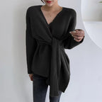 Damen Wickelpullover mit lässigem Schnitt und modischen BindR&Bändern R&B