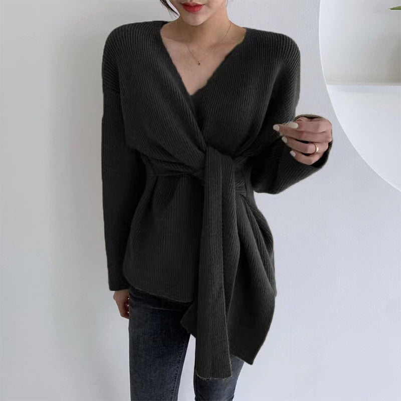 Damen Wickelpullover mit lässigem Schnitt und modischen BindR&Bändern R&B