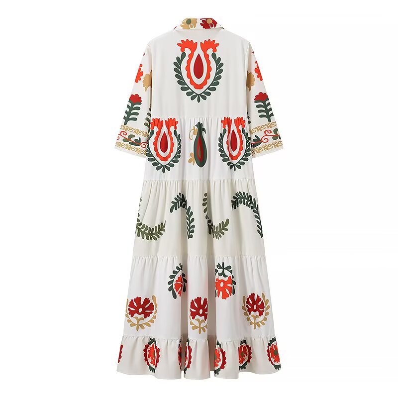 Damen Maxikleid mit floralem Muster und schwingendem Saum R&B