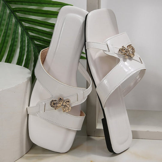 Damen elegante Zehentrenner-Sandaletten mit floralem Dekorelement R&B