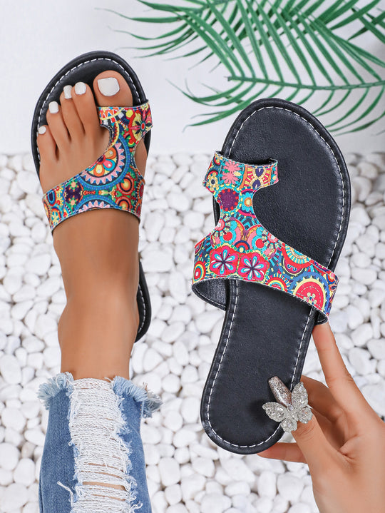 Damen Riemchen-Pantoletten mit buntem Design und komfortabler Sohle R&B