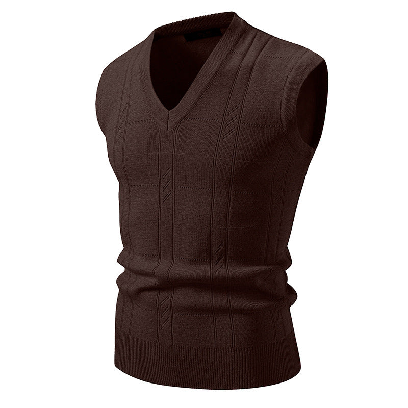 Herren eleganter ärmelloser Pullover mit V-Ausschnitt und strukturiertem Muster R&B