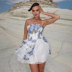 Damen Cocktailkleid mit Blumenmuster und tailliertem Oberteil