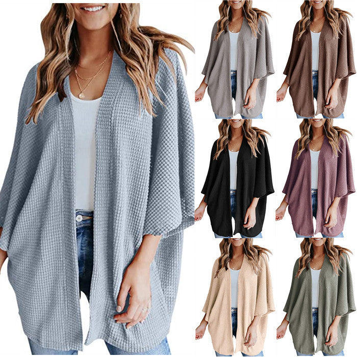 Damen lässiger Strickjacke im Waffelmuster R&B