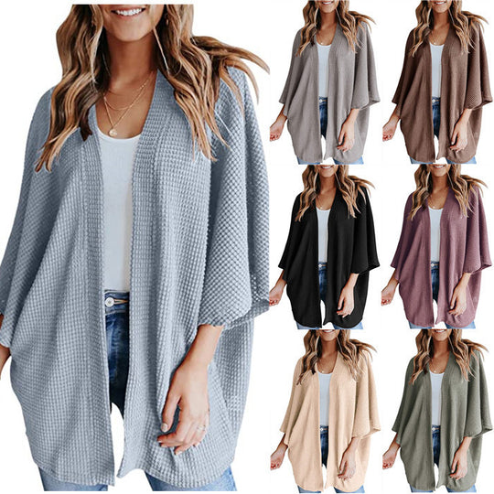 Damen lässiger Strickjacke im Waffelmuster R&B
